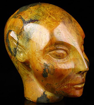 1.7" Orpiment Carved Fairy Elf Alien Crystal Skull Companion Sculpture, Crystal Healing