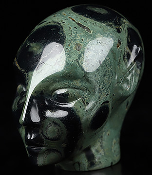 1.7" Kambaba Jasper Carved Fairy Elf Alien Crystal Skull Companion Sculpture, Crystal Healing