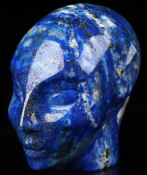 1.7" Lapis Lazuli Carved Fairy Elf Alien Crystal Skull Companion Sculpture, Crystal Healing