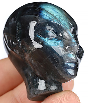 1.7" Labradorite Carved Fairy Elf Alien Crystal Skull Companion Sculpture, Crystal Healing