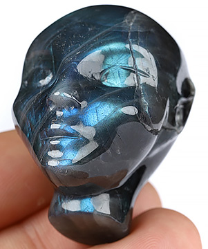 1.7" Labradorite Carved Fairy Elf Alien Crystal Skull Companion Sculpture, Crystal Healing