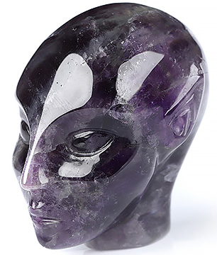 1.7" Dream Chevron Amethyst Carved Fairy Elf Alien Crystal Skull Companion Sculpture, Crystal Healing