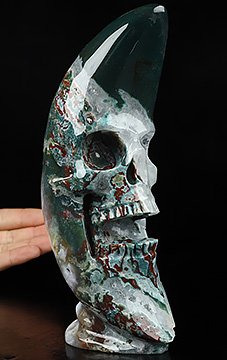6.8" Indian Agate Carved Crystal Moon Skull, Crystal Healing