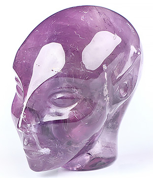 1.7" Amethyst Carved Fairy Elf Alien Crystal Skull Companion Sculpture, Crystal Healing