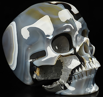 5.2" Premium Brazilian Agate Geode Carved Crystal Skull,Super Realistic, Crystal Healing