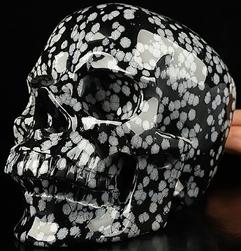 Lifesized 7.5" Snowflake Obsidian Carved Crystal Skull,Super Realistic, Crystal Healing