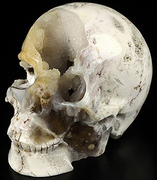 4.1" Indonesian Agate Geode Carved Crystal Skull,Realistic, Crystal Healing