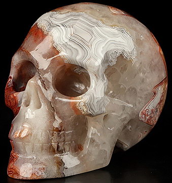 GEMSTONE 2.0" Red Crazy Lace Agate Carved Crystal Skull,Realistic, Crystal Healing