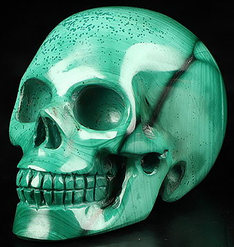 GEMSTONE 1.6" Malachite Carved Crystal Skull,Realistic, Crystal Healing