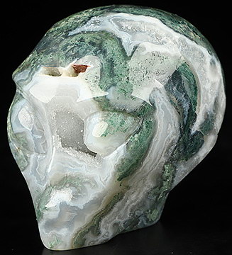 1.8" Green Moss Agate Crystal Skull Companion Star Being Female Alien Reiki Healing Stone Statue