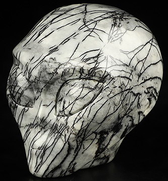 1.8" Black Network Jasper Crystal Skull Companion Star Being Female Alien Reiki Healing Stone Statue