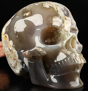 Lifesized 6.9" Sakura Agate Carved Crystal Skull,Super Realistic, Crystal Healing