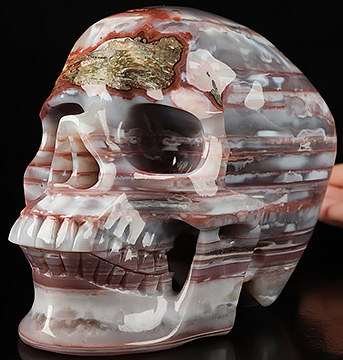 Lifesized 7.2" Mozambique Agate Carved Crystal Skull,Super Realistic, Crystal Healing