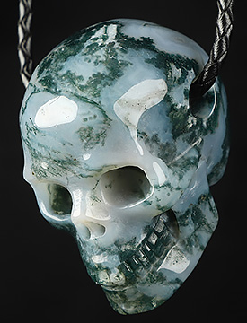 2.0" Green Moss Agate Carved Crystal Skull Pendant, Crystal Healing