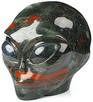 4.1" African Bloodstone CarvedCrystal Skull Companion Star Being Female Alien with Labradorite Eyes Reiki Healing Stone Statue