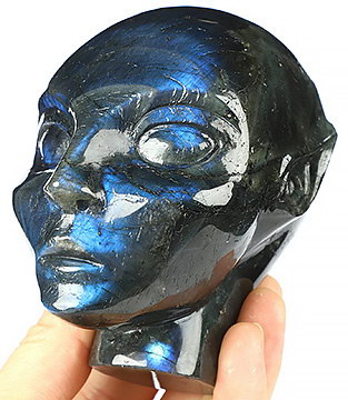 4.1" Labradorite Carved Fairy Elf Alien Crystal Skull Companion Sculpture, Crystal Healing