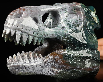 5.3" Indian Agate Carved Crystal Tyrannosaurus/dinosaur Skull, Crystal Healing