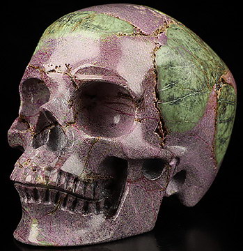 Gemstone 4.1" Stichtite and Serpentine Hand Carved Crystal Skull, Super Realistic, Crystal Healing