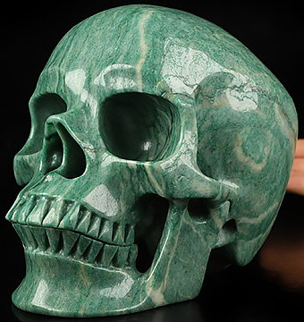 Super Realistic! Lifesized 6.9" African Green Stone Hand Carved Crystal Skull, Crystal Healing