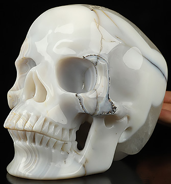 Super Realistic! Lifesized 6.9" Banded Agate Hand Carved Crystal Skull, Crystal Healing