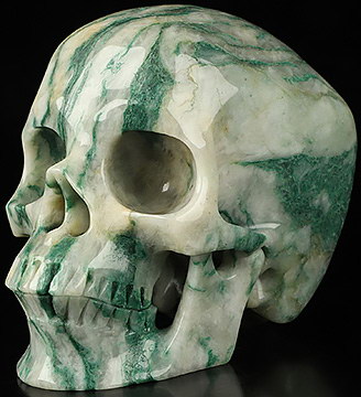 5.1" African Green Stone Hand Carved Crystal Skull, Super Realistic, Crystal Healing