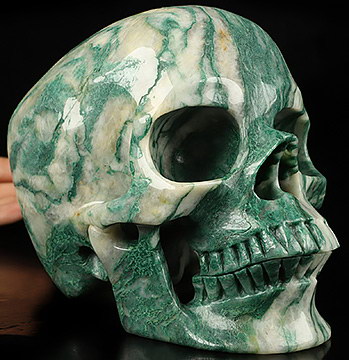 Super Realistic! Lifesized 7.0" African Green Stone Hand Carved Crystal Skull, Crystal Healing