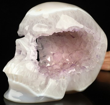 Super Realistic! Lifesized 6.3" Agate Amethyst Geode Hand Carved Crystal Skull, Crystal Healing