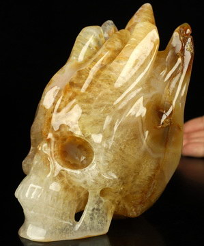 5.5" Agate Geode Hand Carved Flaming Crystal Skull, Crystal Healing