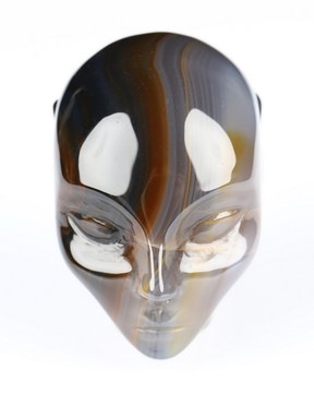 1.7" Premium Brazilian Agate Hand Carved Fairy Elf Alien Crystal Skull Companion Sculpture, Crystal Healing