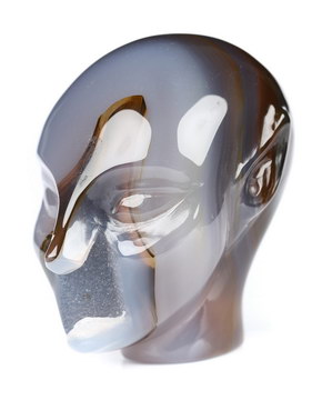 1.7" Premium Brazilian Agate Hand Carved Fairy Elf Alien Crystal Skull Companion Sculpture, Crystal Healing