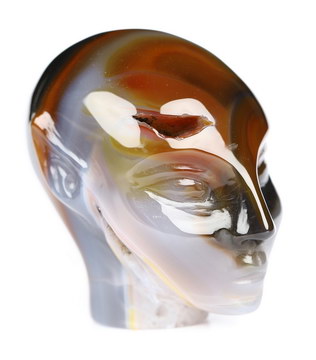 1.7" Premium Brazilian Agate Hand Carved Fairy Elf Alien Crystal Skull Companion Sculpture, Crystal Healing