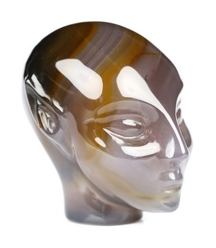 1.7" Premium Brazilian Agate Hand Carved Fairy Elf Alien Crystal Skull Companion Sculpture, Crystal Healing