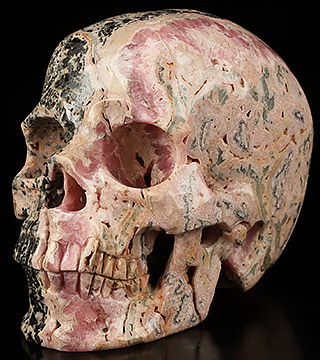 4.9" Rhodochrosite Hand Carved Crystal Skull, Super Realistic, Crystal Healing