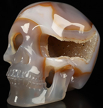 3.9" Premium Brazilian Agate Geode Hand Carved Crystal Skull, Super Realistic, Crystal Healing