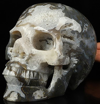 Super Realistic! Lifesized 6.9" Green Moss Agate Hand Carved Crystal Skull, Crystal Healing