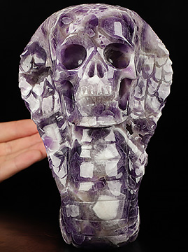 6.2" Dream Chevron Amethyst Hand Carved Cobra Crystal Skull Sculpture, Crystal Healing
