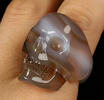 US Size 10.5 Gemstone Mozambique Agate Hand Carved Crystal Skull Ring, Skull Jewelry
