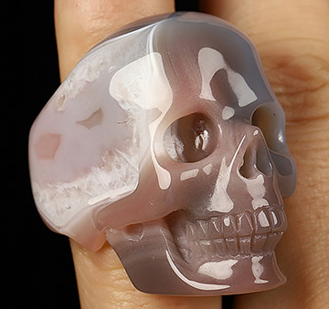 US Size 6 Gemstone Mozambique Agate Hand Carved Crystal Skull Ring, Skull Jewelry
