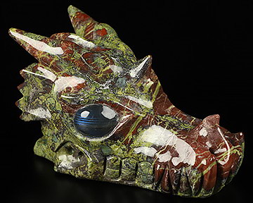 5.1" Dragon Blood Jasper Hand Carved Crystal Dragon Skull with Labradorite Eyes Sculpture, Crystal Healing