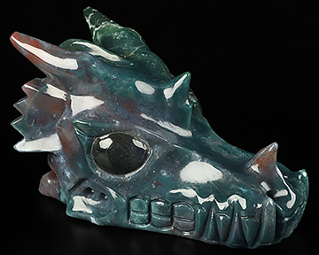 5.1" Indian Agate Hand Carved Crystal Dragon Skull with Labradorite Eyes Sculpture, Crystal Healing