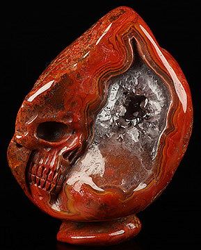 Gemstone 3.9" Empire Red Agate Hand Carved Crystal Skull Fine Art Sculpture, Crystal Healing