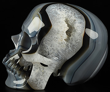 5.1" Premium Brazilian Agate Hand Carved Crystal Skull, Super Realistic, Crystal Healing