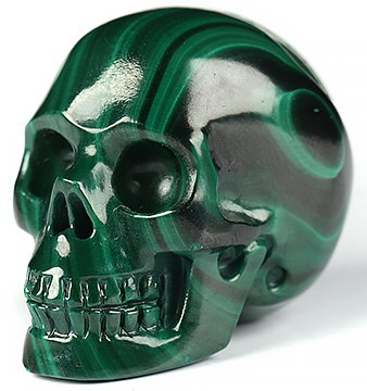 Gemstone 1.1" Malachite Hand Carved Crystal Skull, Realistic, Crystal Healing