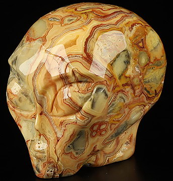 2.0" Crazy Lace Agate Star Being Female Alien Crystal Skull Companion With  Eyes, Hand Carved Gemstone Fine Art Sculpture, Reiki Healing Stone Statue