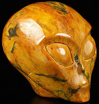 2.0" Orpiment Star Being Female Alien Crystal Skull Companion With  Eyes, Hand Carved Gemstone Fine Art Sculpture, Reiki Healing Stone Statue