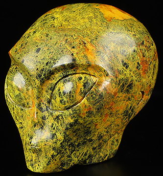 2.0" Orpiment Star Being Female Alien Crystal Skull Companion With  Eyes, Hand Carved Gemstone Fine Art Sculpture, Reiki Healing Stone Statue