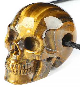 Necklace of 2.0" Tiger Iron Eye Hand Carved Crystal Skull Pendant, Skull Jewelry