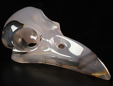 2.3" Agate Hand Carved Raven Crystal Skull  Sculpture, Crystal Healing
