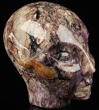 Gemstone 1.7" Russian Charoite Hand Carved Fairy Elf Alien Crystal Skull Companion Sculpture, Crystal Healing