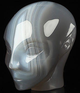 1.7" Agate Hand Carved Fairy Elf Alien Crystal Skull Companion Sculpture, Crystal Healing